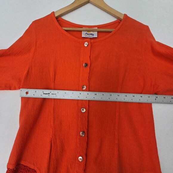Dunes Relaxed Fashion Womens M Coral Orange Cotton Gauze Crochet Trim Blouse Top - Picture 10 of 12